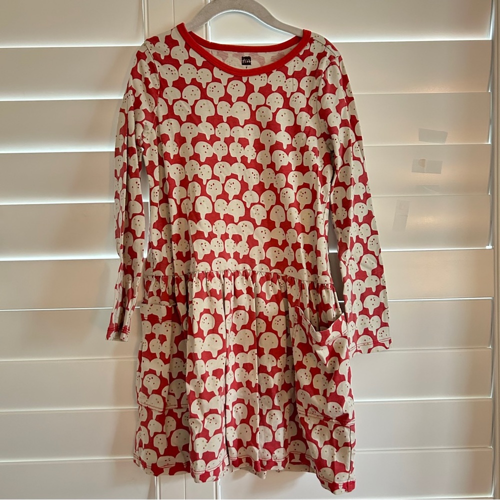 Tea Collection Mushroom Print Cotton Dress Red White Size 7
